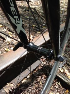 Tidy front hub and titanium skewers.