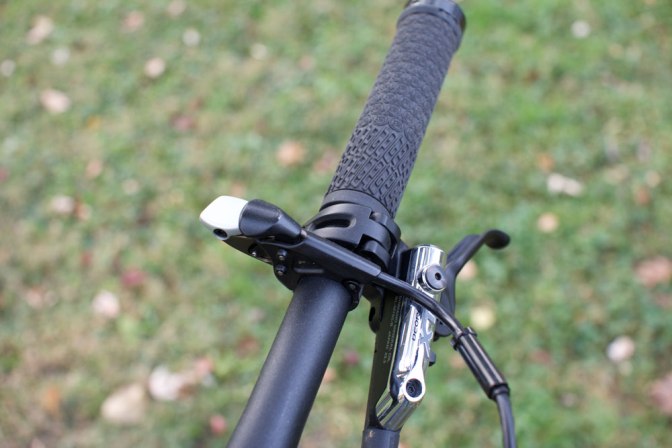 Both the front and rear suspension can be locked out with this lever. 